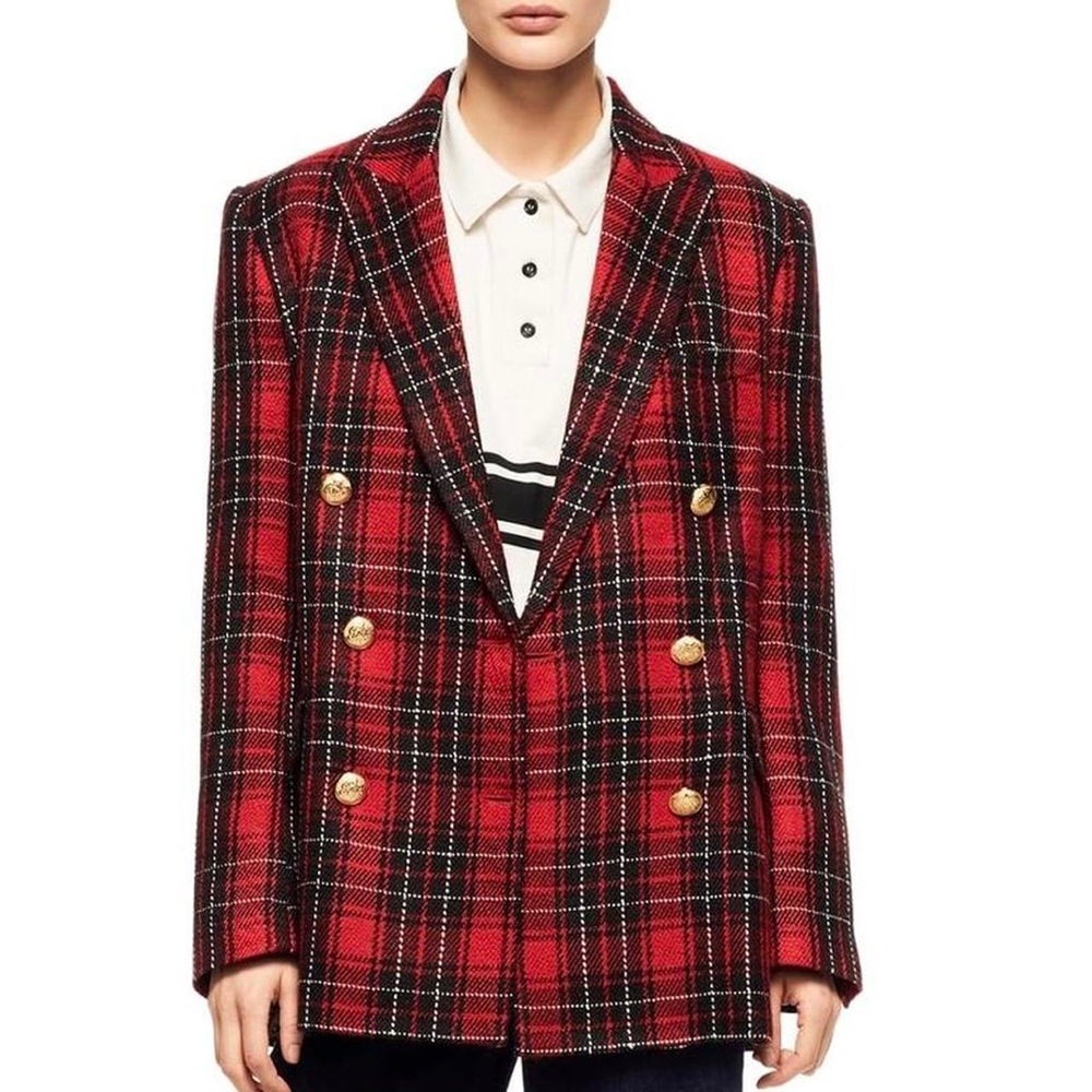 Red Tailored Plaid Blazer